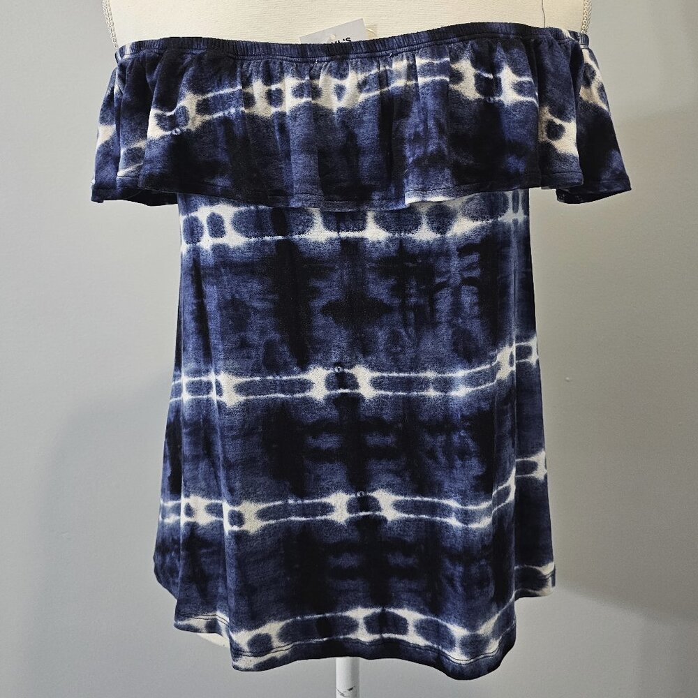CLOUD CHASER blue TIE-DYE off shoulder TOP spandex RAYON - Picture 8 of 10